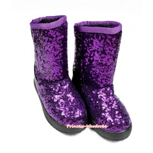 Dark Purple Sparkle Sequins Posh Children Boots B-6 Dark Purple 